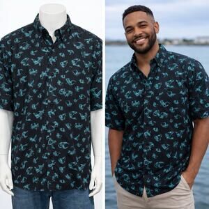 Tommy Bahama Bahama Coast IslandZone Shirt Men XL Black Fish AOP Tropical